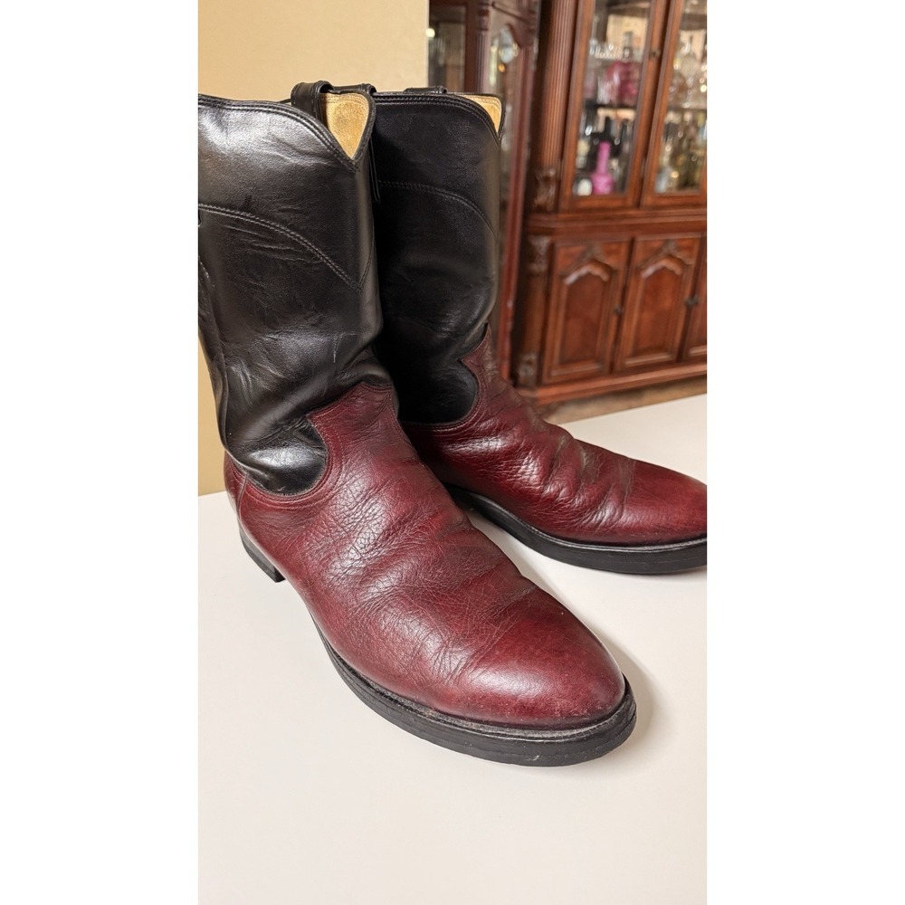 Vtg Justin J30640 Mens 9.5D USA Made Burgundy Black Leather Cowboy Boots Western